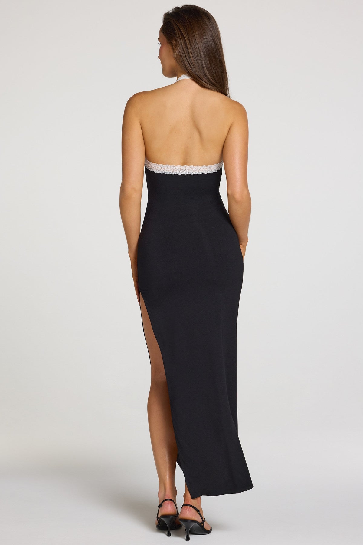 Chic Modal Lace-Trim Maxi Dress in Black