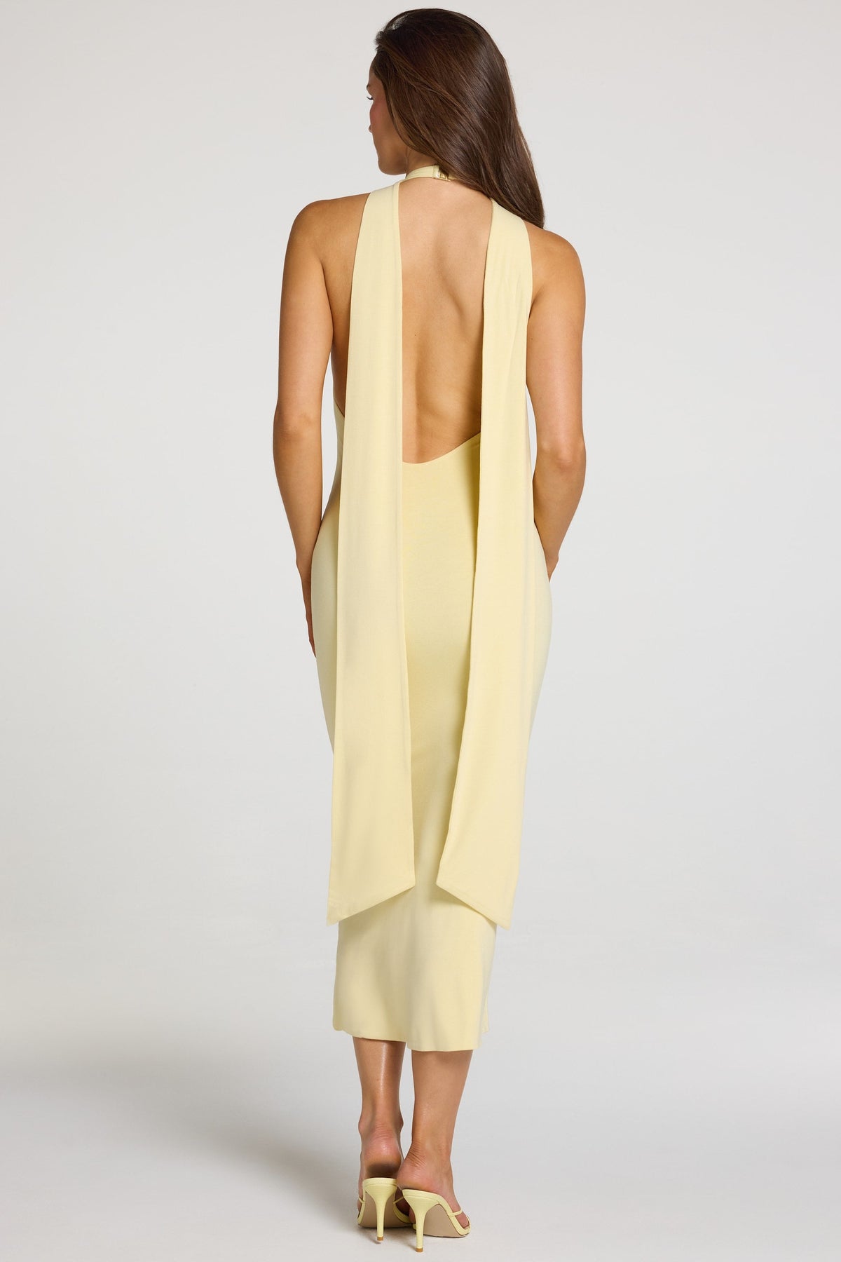 Chic Modal Halterneck Midaxi Dress in Pastel Yellow