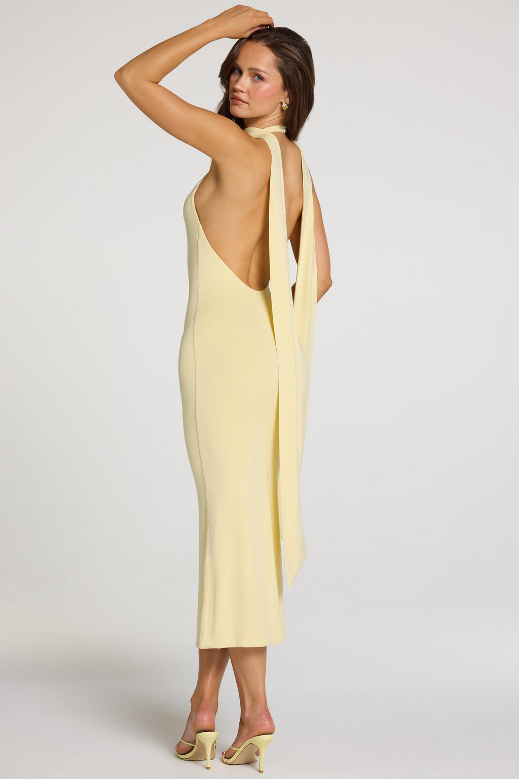 Chic Modal Halterneck Midaxi Dress in Pastel Yellow