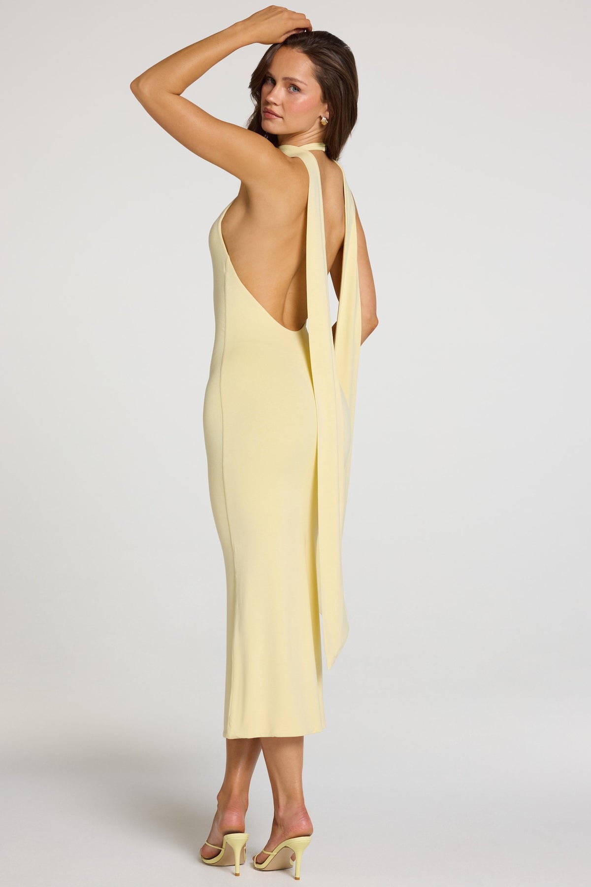Chic Modal Halterneck Midaxi Dress in Pastel Yellow
