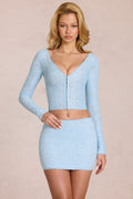 Chic Lace Plunge Cardigan in Powder Blue