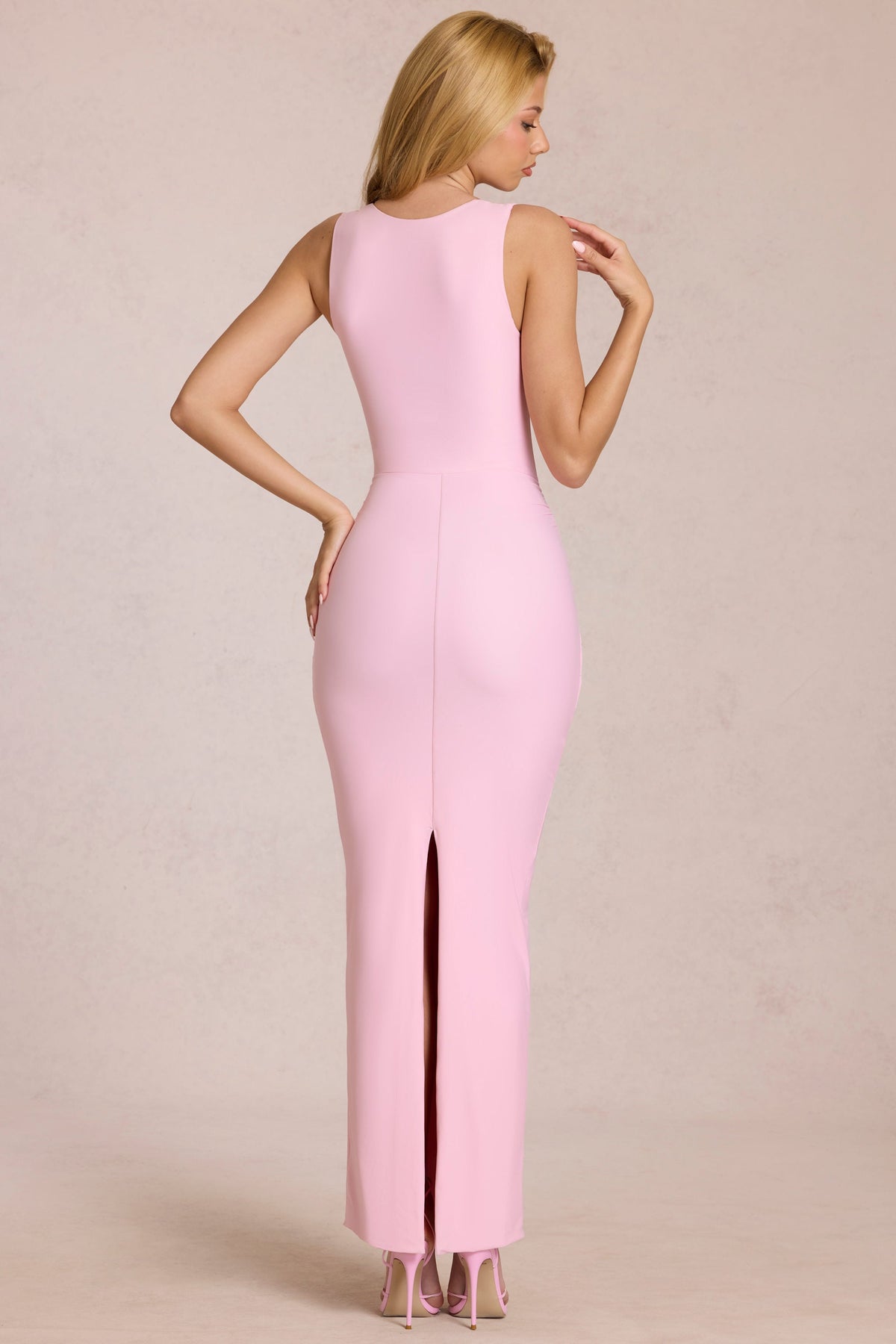Chic Square-Neck Tie-Gather Maxi Dress in Blossom Pink
