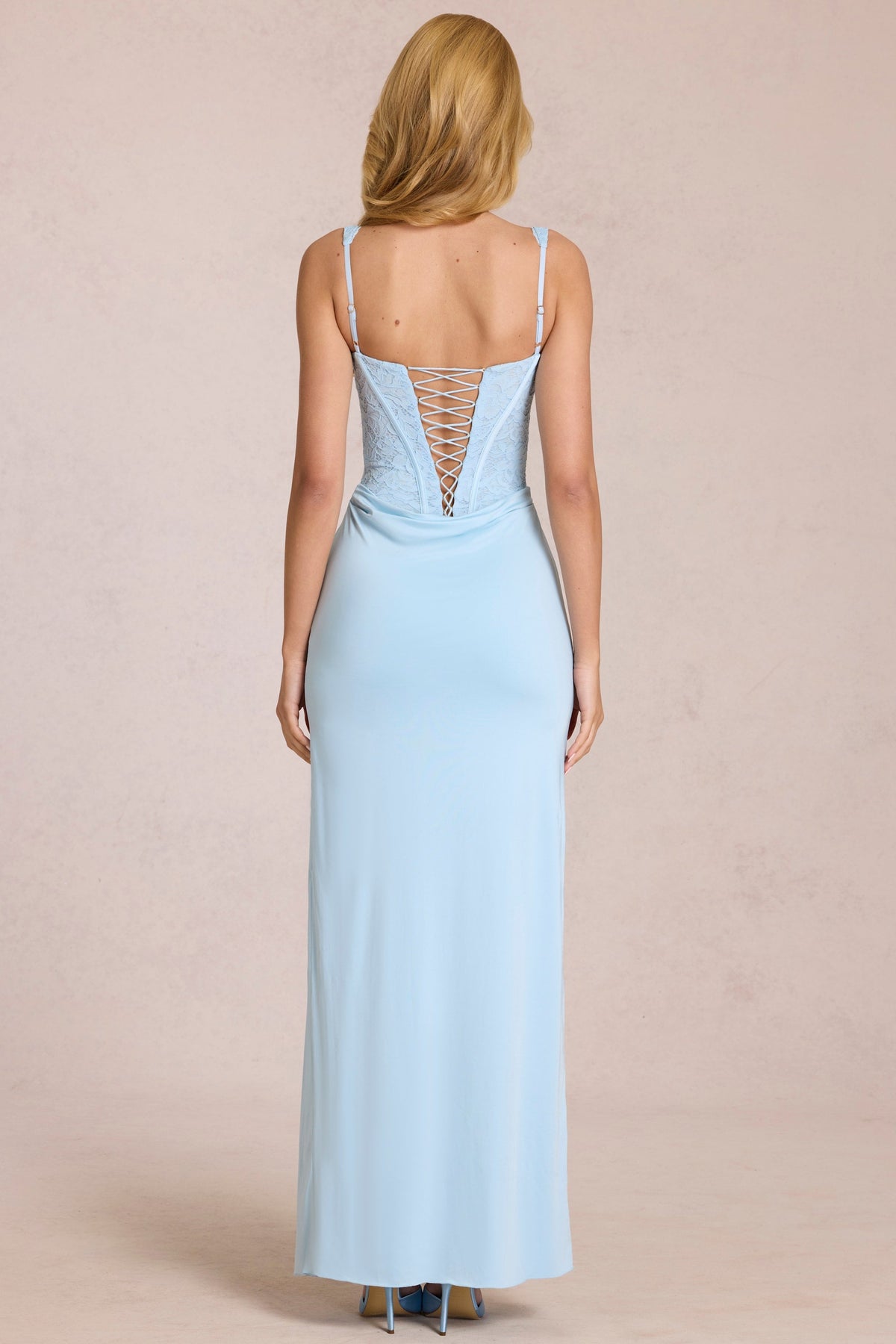Chic Lace Corset Maxi Dress in Powder Blue
