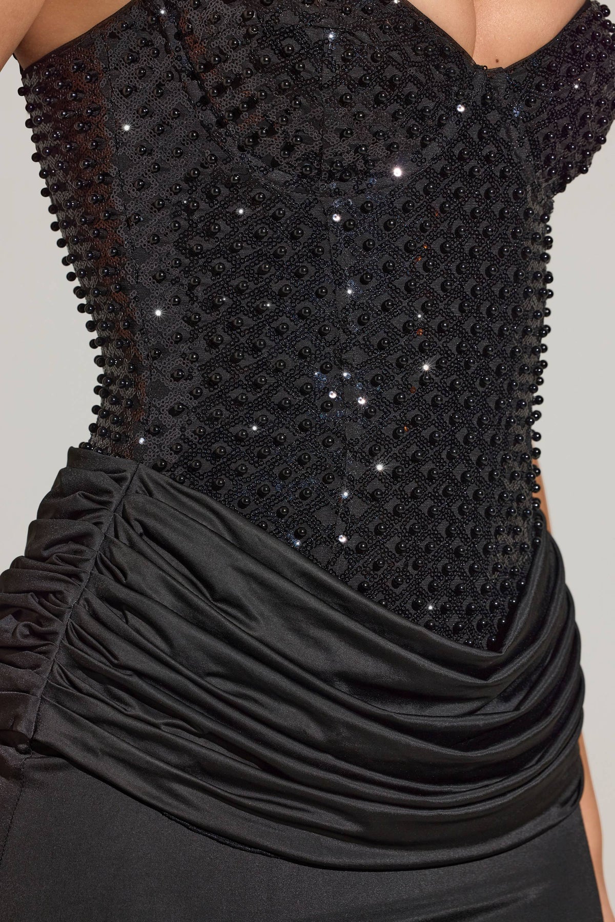 Chic Embellished Corset Maxi Dress in Black