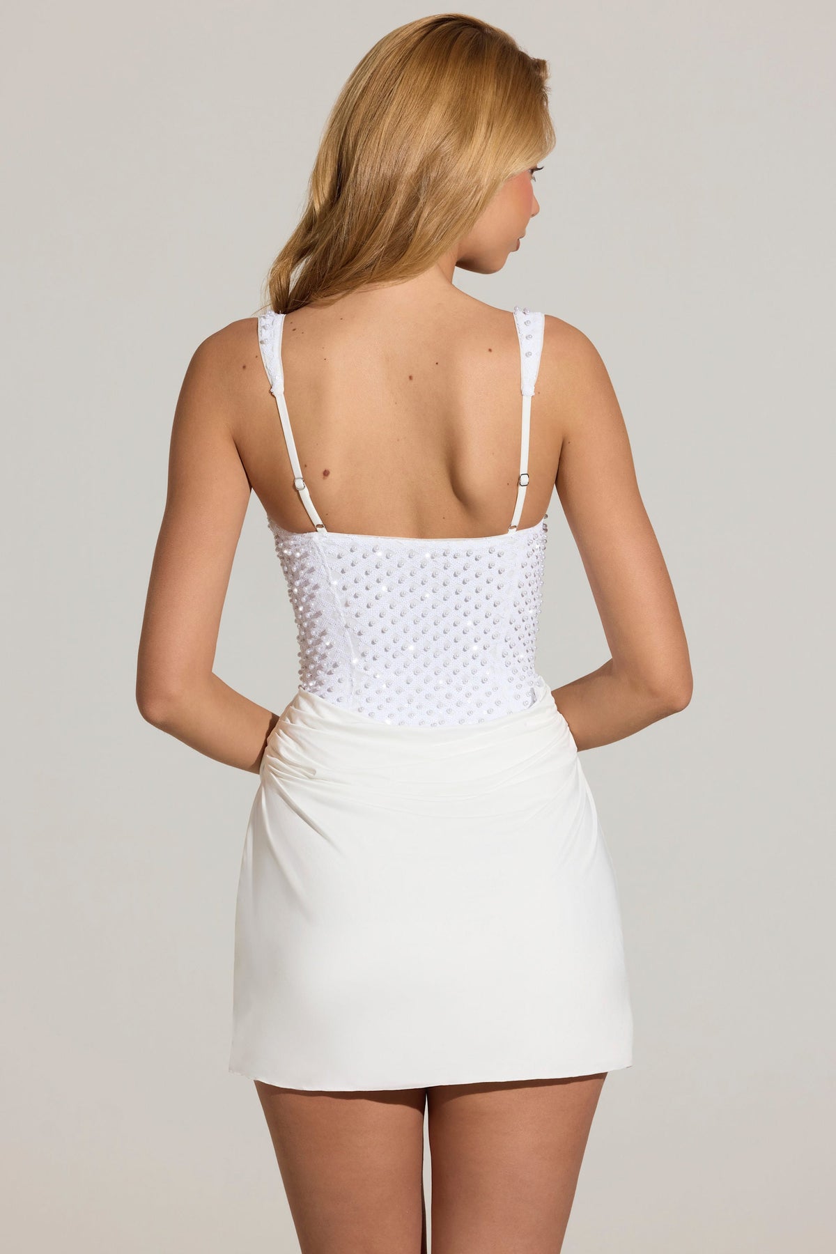 Chic Embellished Corset Mini Dress in White