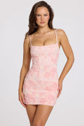 Chic Embellished Square-Neck Mini Dress in Soft Pink Ombre