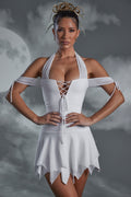Chic Lace Up Halter Neck Mini Dress in White
