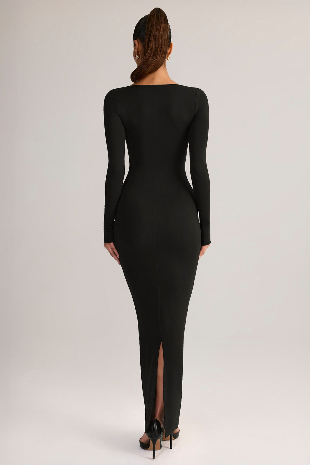 Chic Modal Square-Neck Bodycon Maxi Dress in Black
