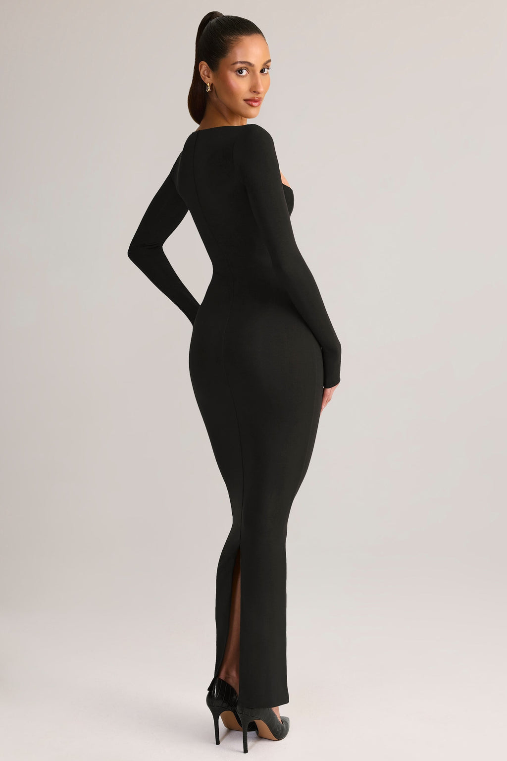 Chic Modal Square-Neck Bodycon Maxi Dress in Black