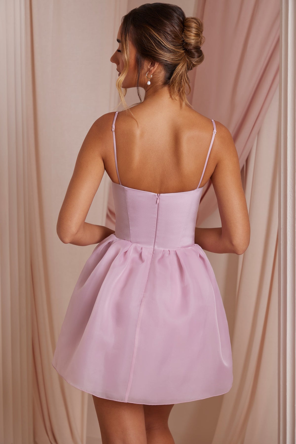 Chic Tulle Skirt Corset Mini Dress in Dusty Pink