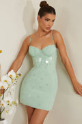 Chic Embellished Corset Mini Dress in Sage