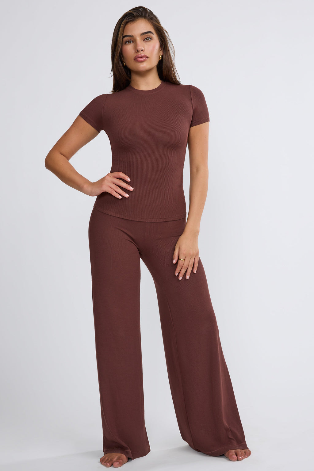 Chic Tall Mid Rise Wide Leg Trouser in Chocolate