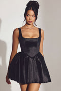 Chic Woven Taffeta Corset Mini Dress in Jet Black