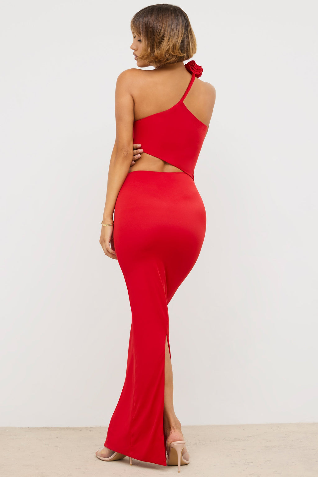 Chic Jersey Asymmetric Cut Out Maxi Dress in Scarlet Red