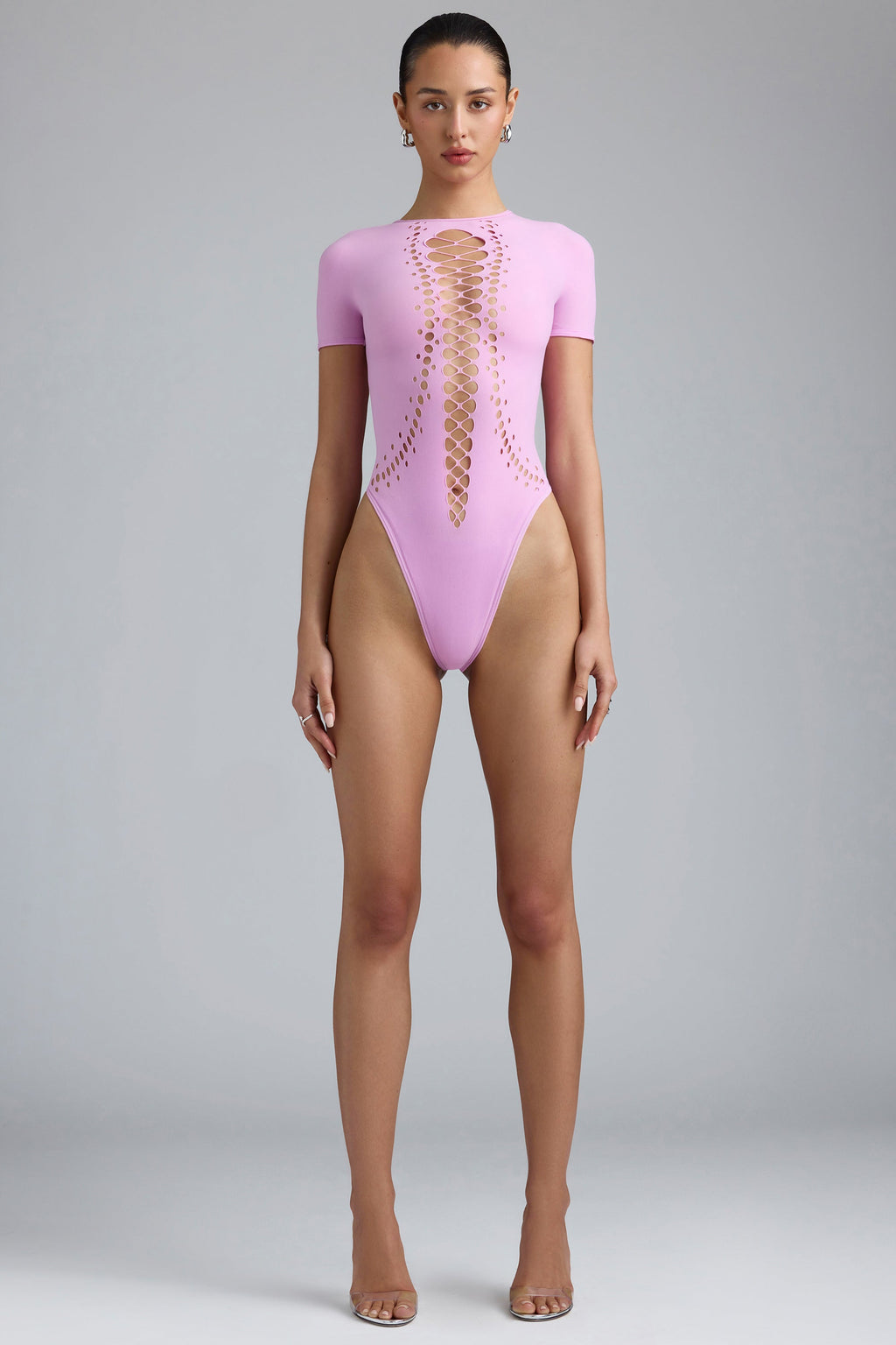 Chic Lace-Up Bodysuit in Violet Pink