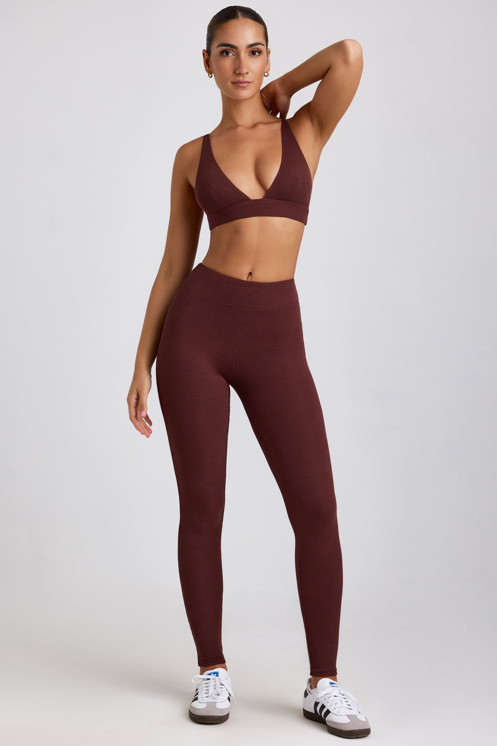 Chic Petite Ribbed Modal High Waist Leggings in Espresso