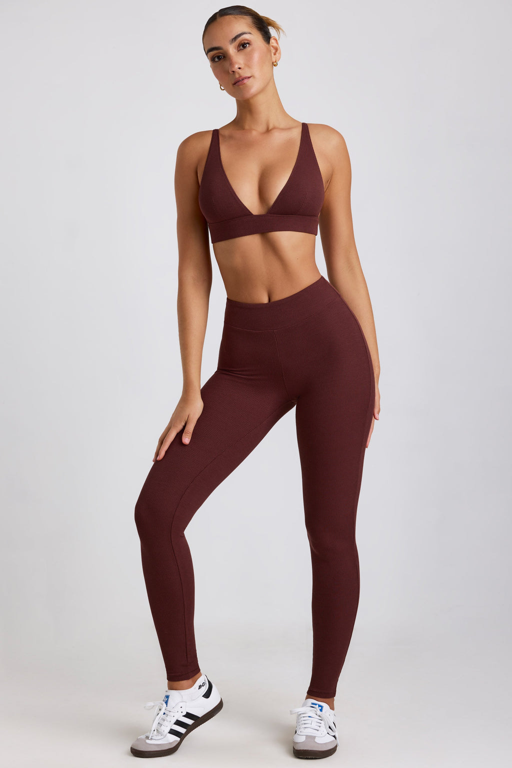 Chic Petite Ribbed Modal High Waist Leggings in Espresso