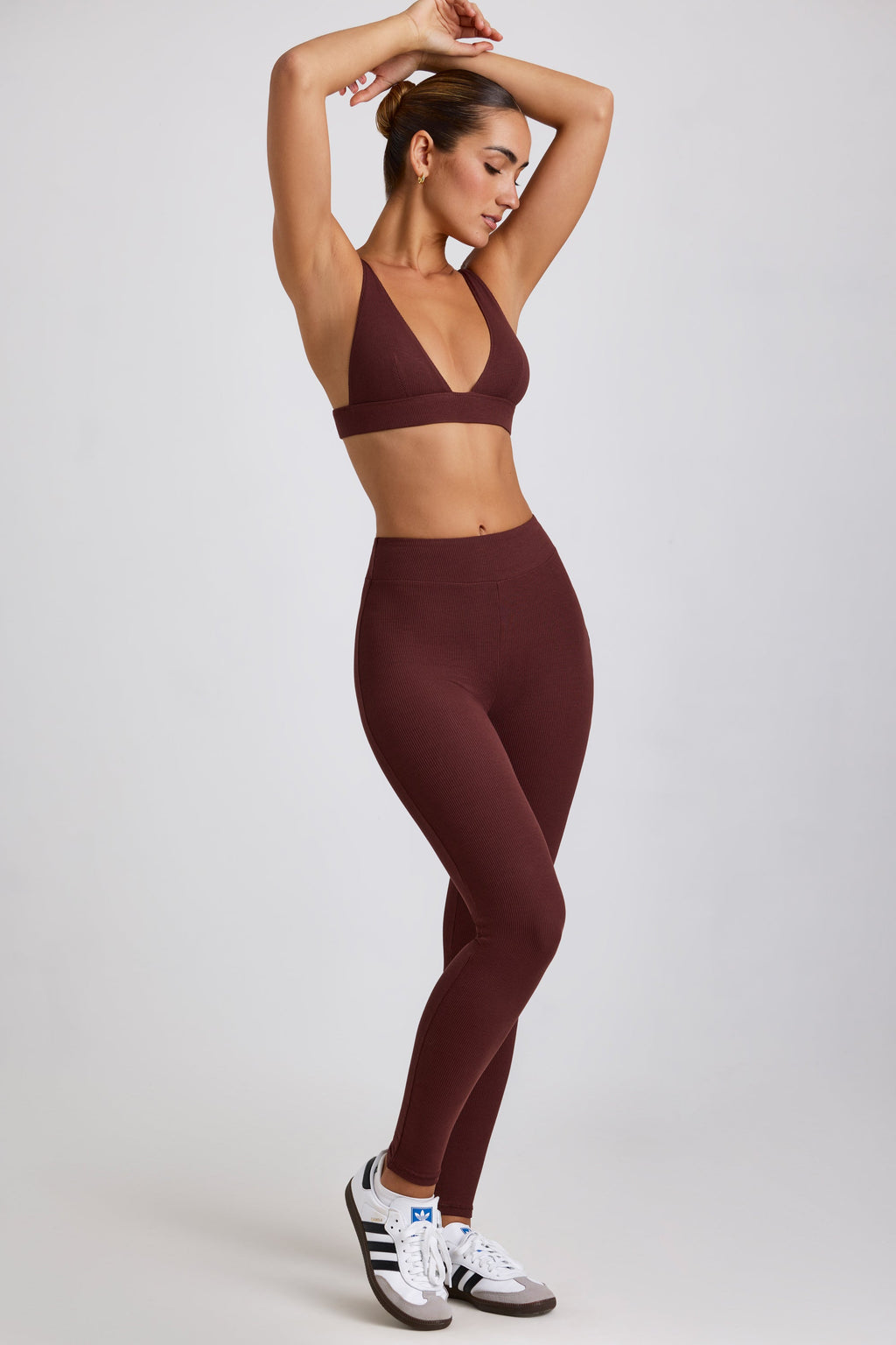 Chic Ribbed Modal High Waist Leggings in Espresso