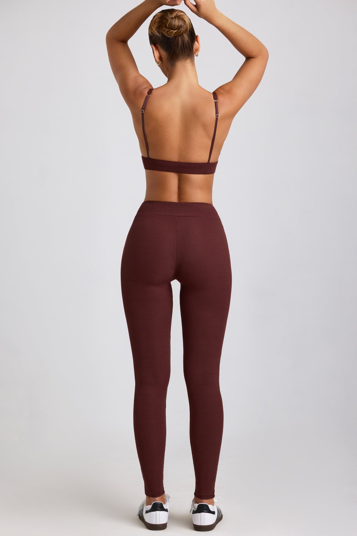 Chic Petite Ribbed Modal High Waist Leggings in Espresso