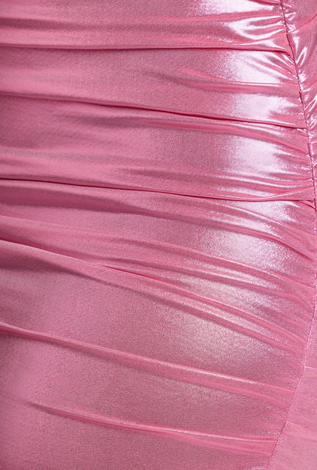 Chic Long Sleeve Metallic Jersey Mini Dress in Rose Pink