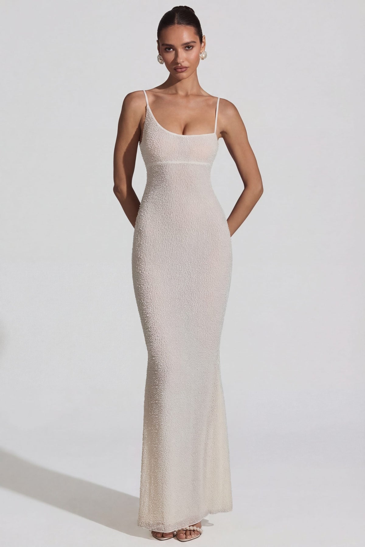 Chic Embellished Backless Maxi Dress in White