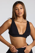 Chic V Neck Fleece Bralette in Black