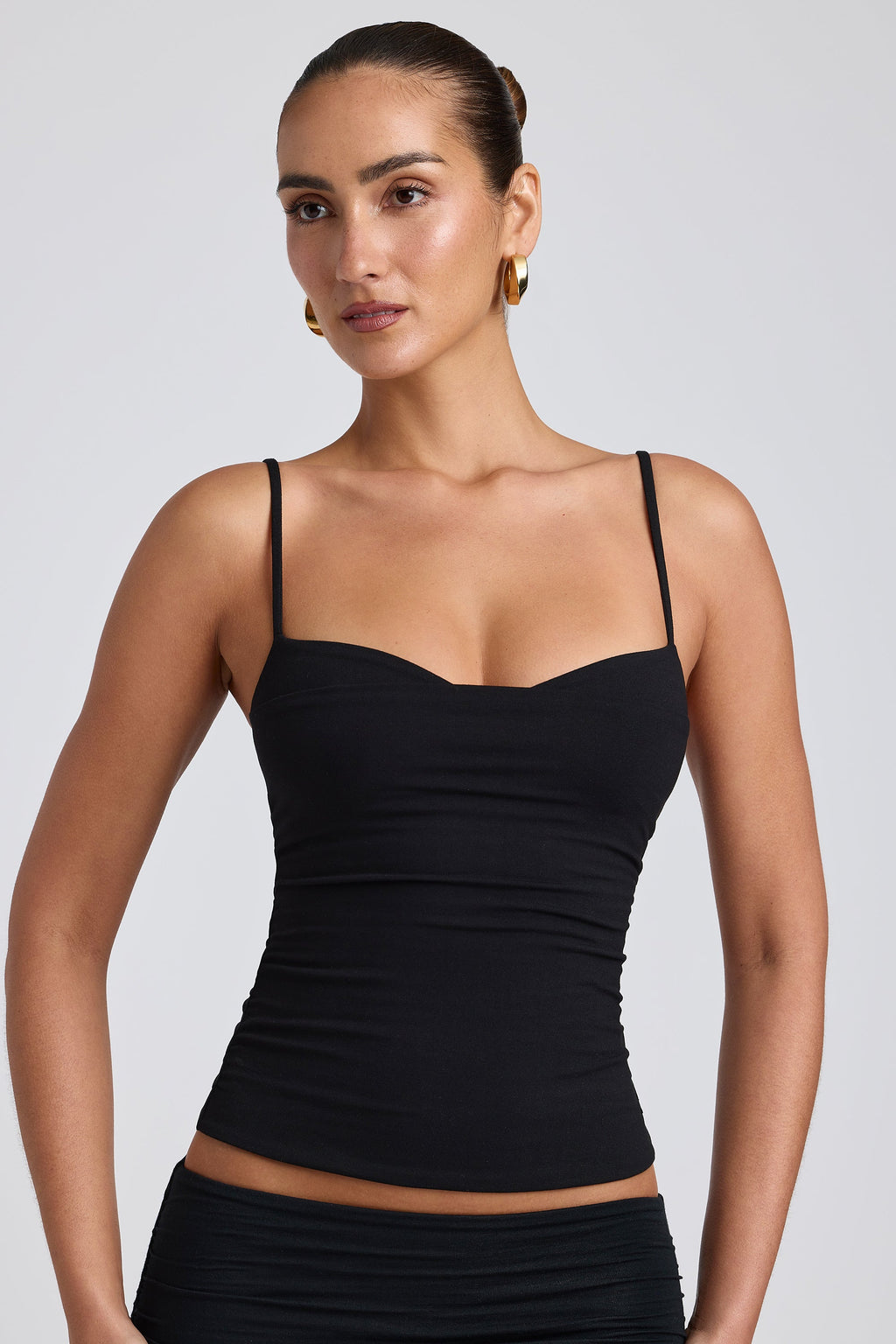Chic Modal Ruched Layered Tank Top in Black