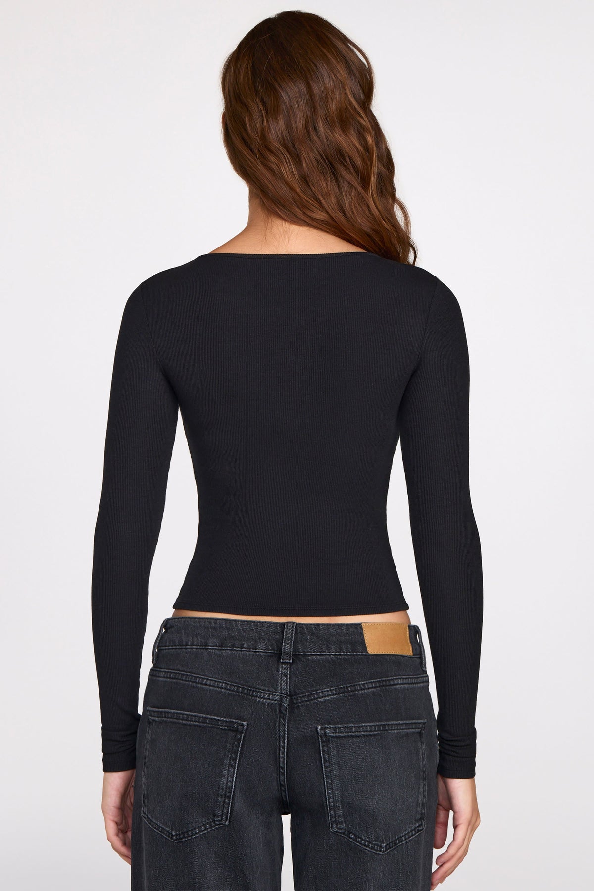 Chic Ribbed Modal Ruched Long-Sleeve Top in Black