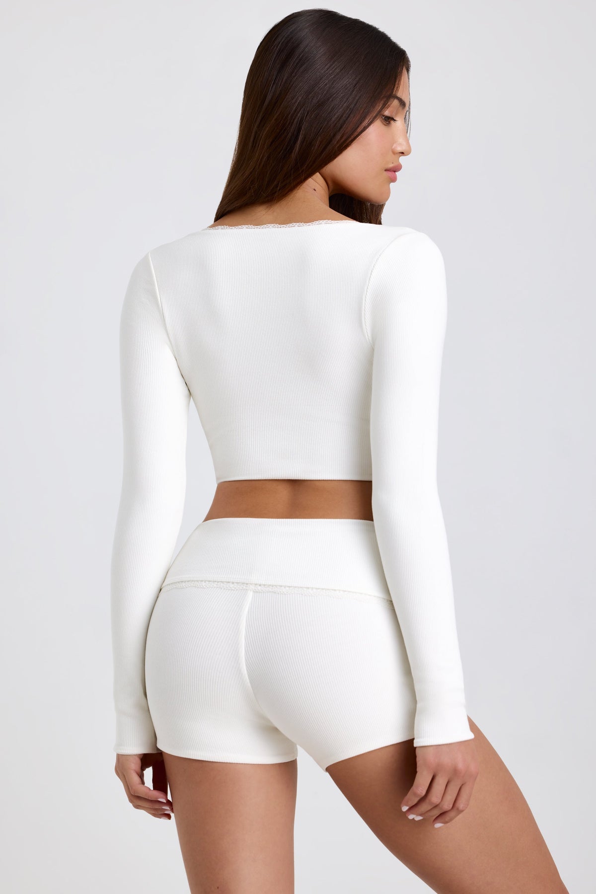 Chic Ribbed Modal Lace-Trim Crop Top in White