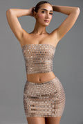 Chic Embellished Low-Rise Micro Mini Skirt in Almond