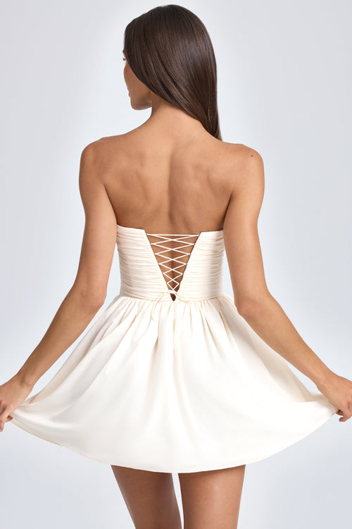 Chic Bandeau Floral-Appliqué Corset Mini Dress in Ivory
