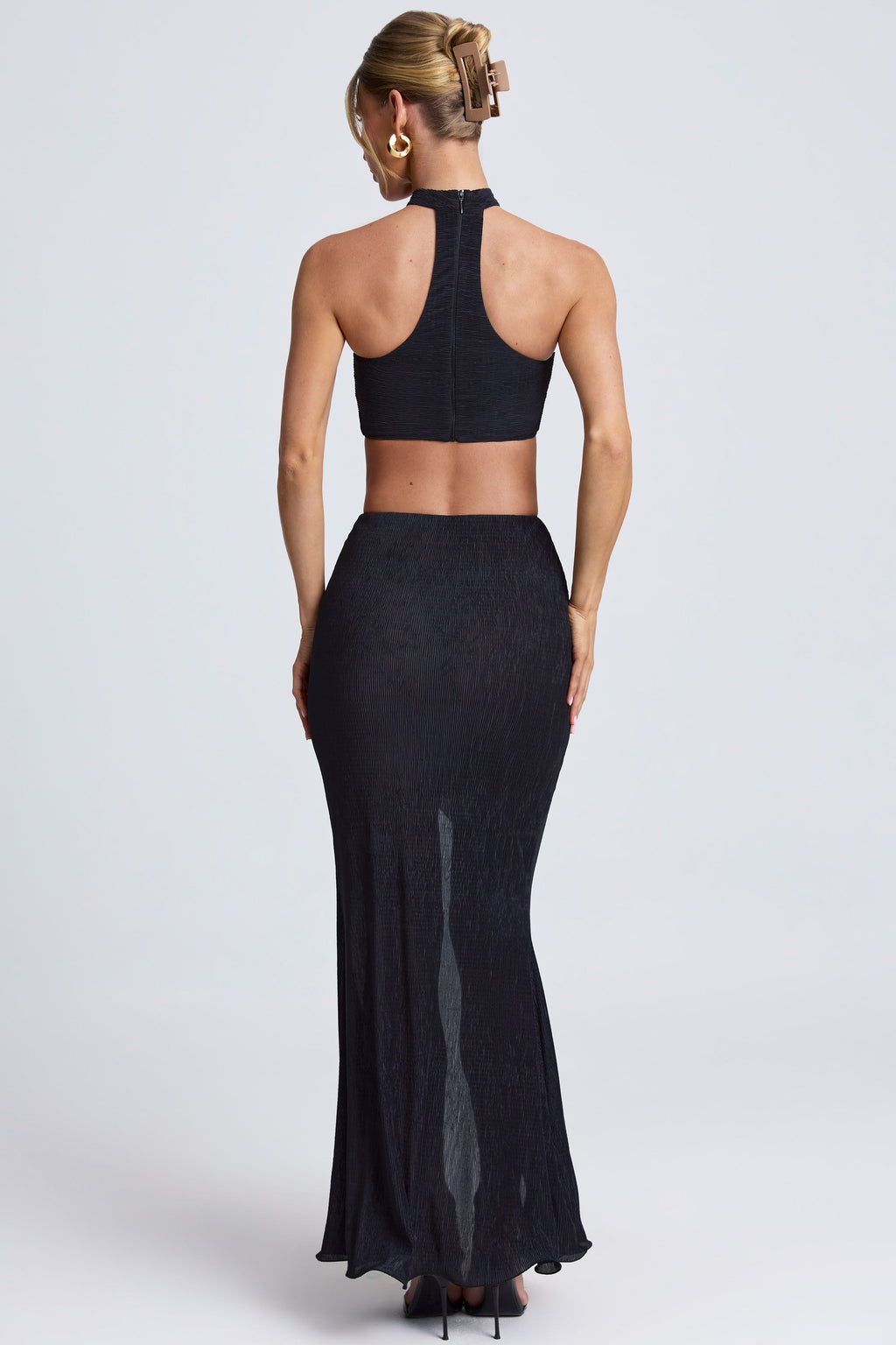 Chic Ruffle-Trim Maxi Skirt in Black