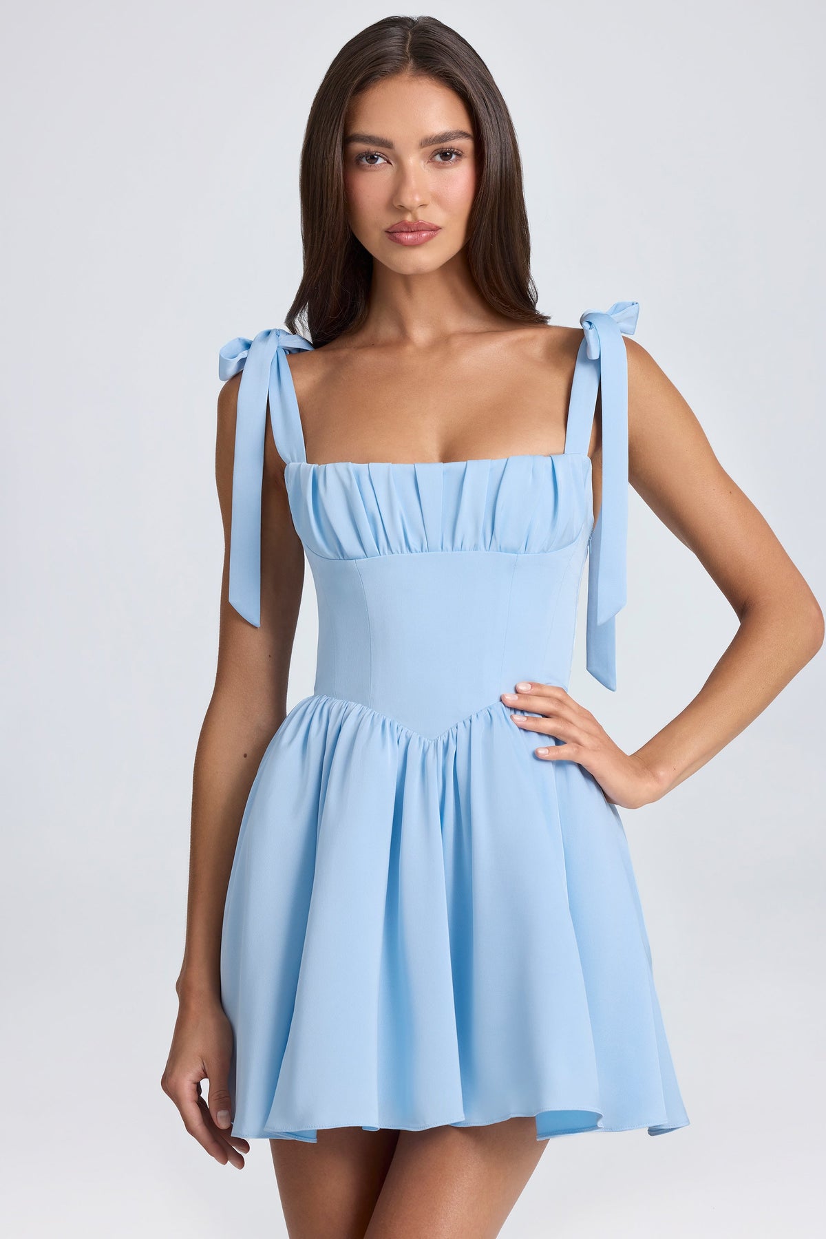 Chic Draped Corset Mini Dress in Sky Blue