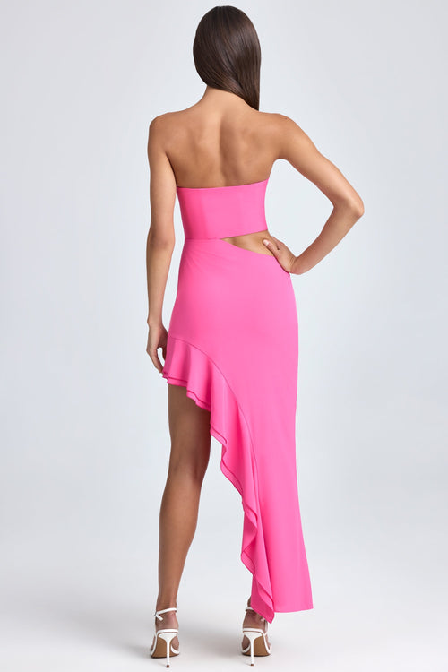 Chic Bandeau Cut-Out Ruffle-Trim Maxi Dress in Lollipop Pink