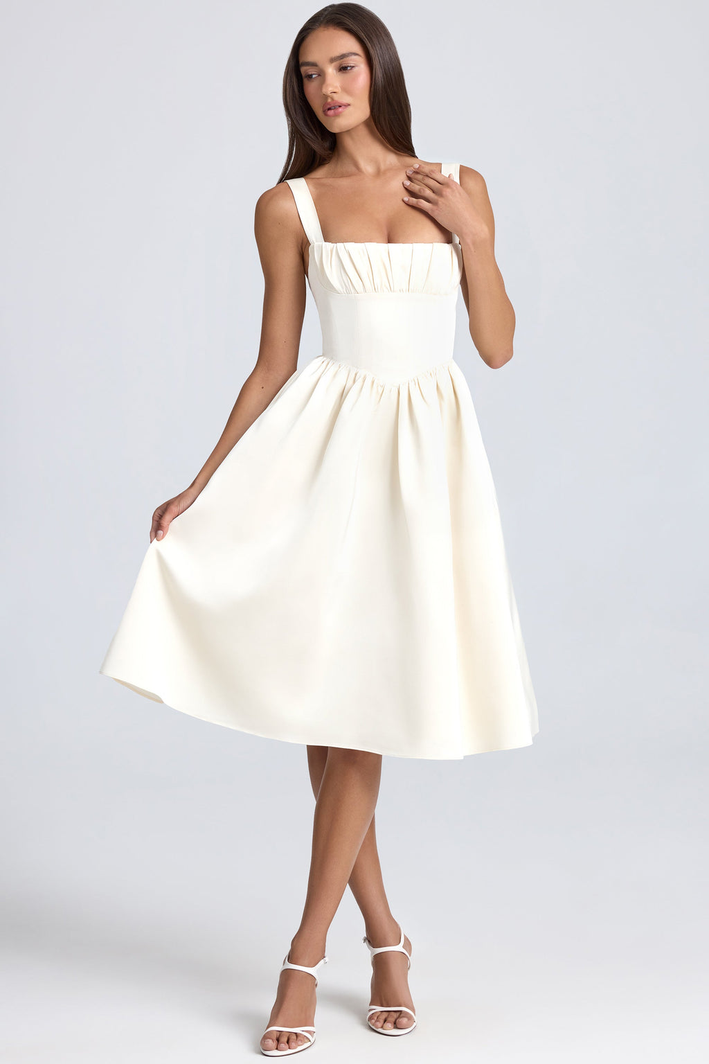 Chic Draped Corset Midaxi Dress in Ivory