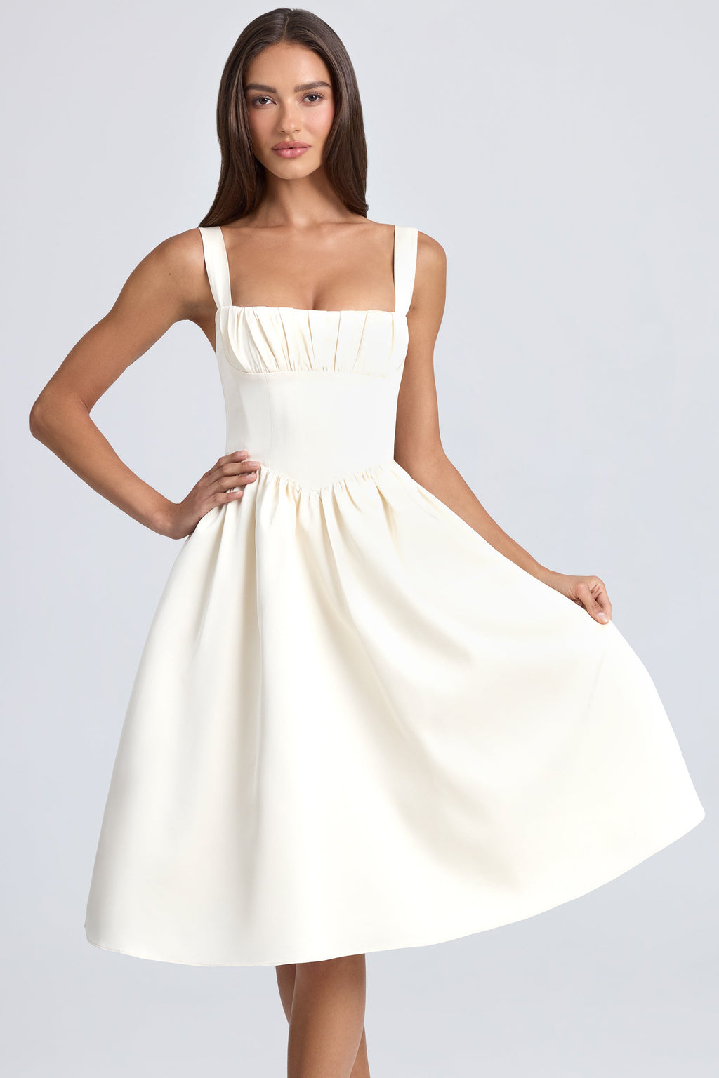Chic Draped Corset Midaxi Dress in Ivory