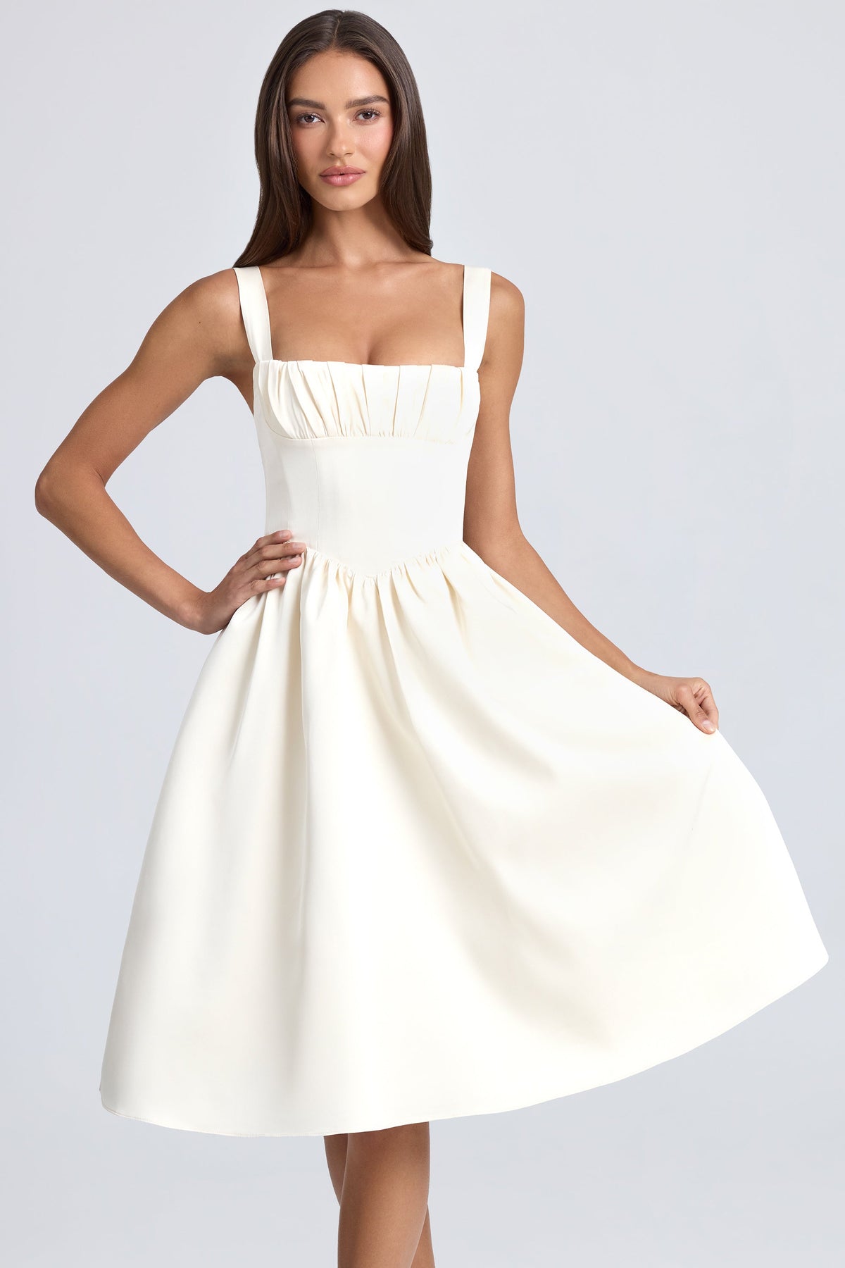 Chic Draped Corset Midaxi Dress in Ivory