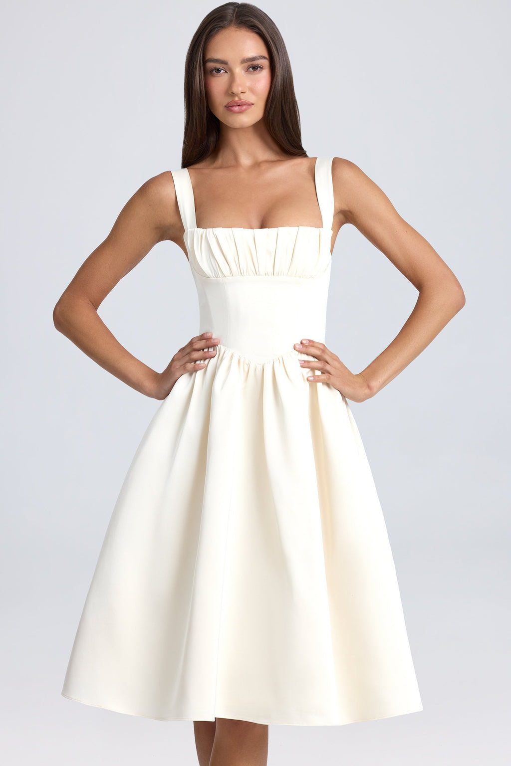 Chic Draped Corset Midaxi Dress in Ivory