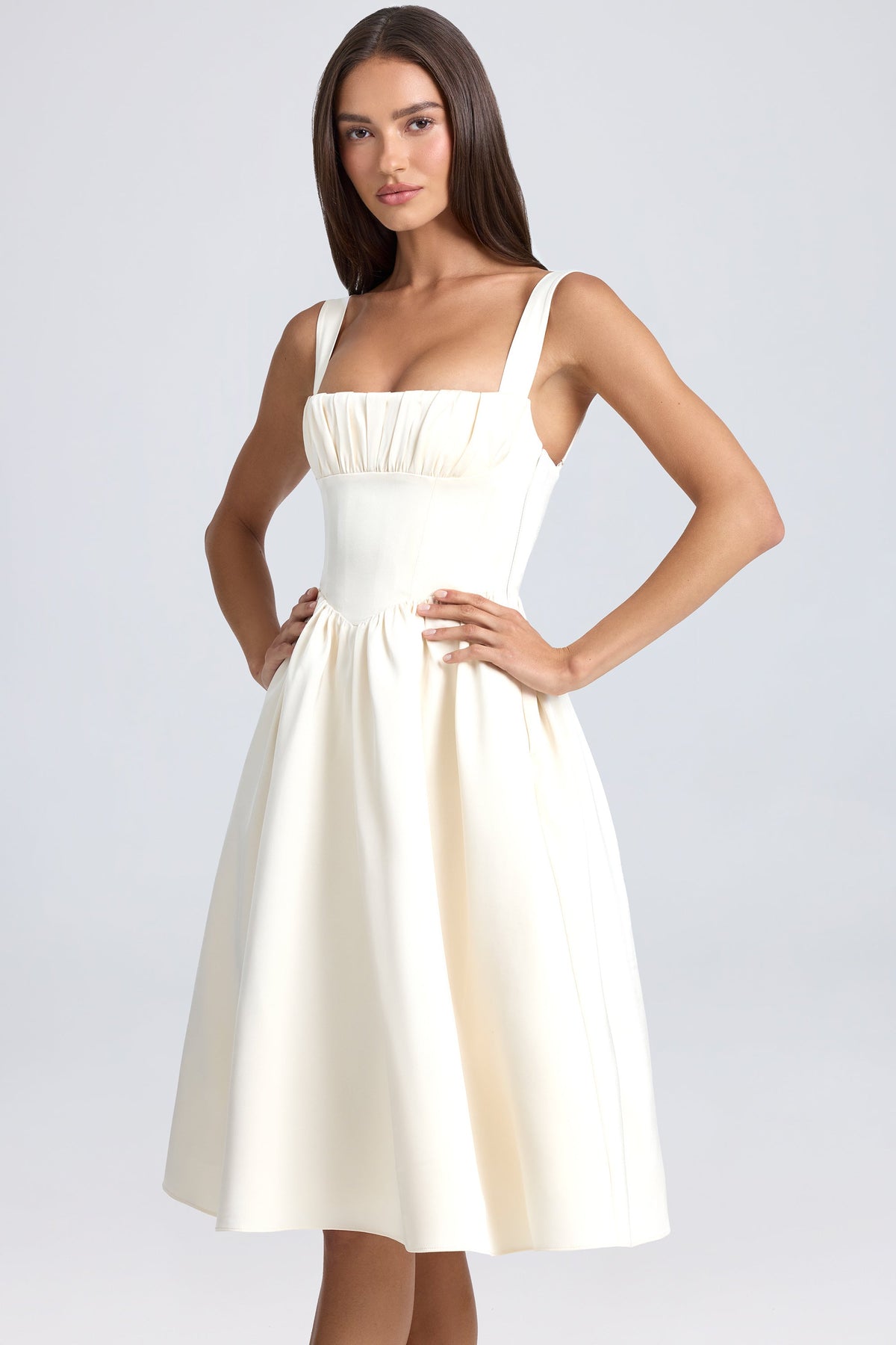 Chic Draped Corset Midaxi Dress in Ivory