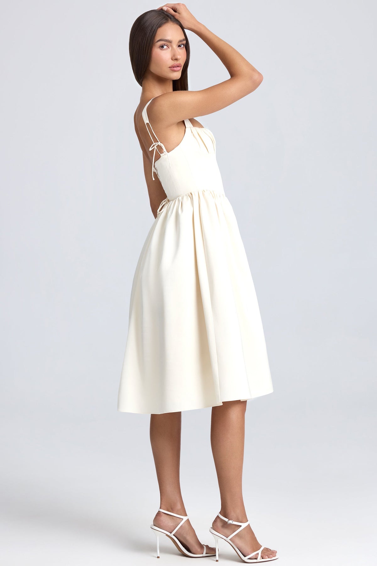 Chic Draped Corset Midaxi Dress in Ivory