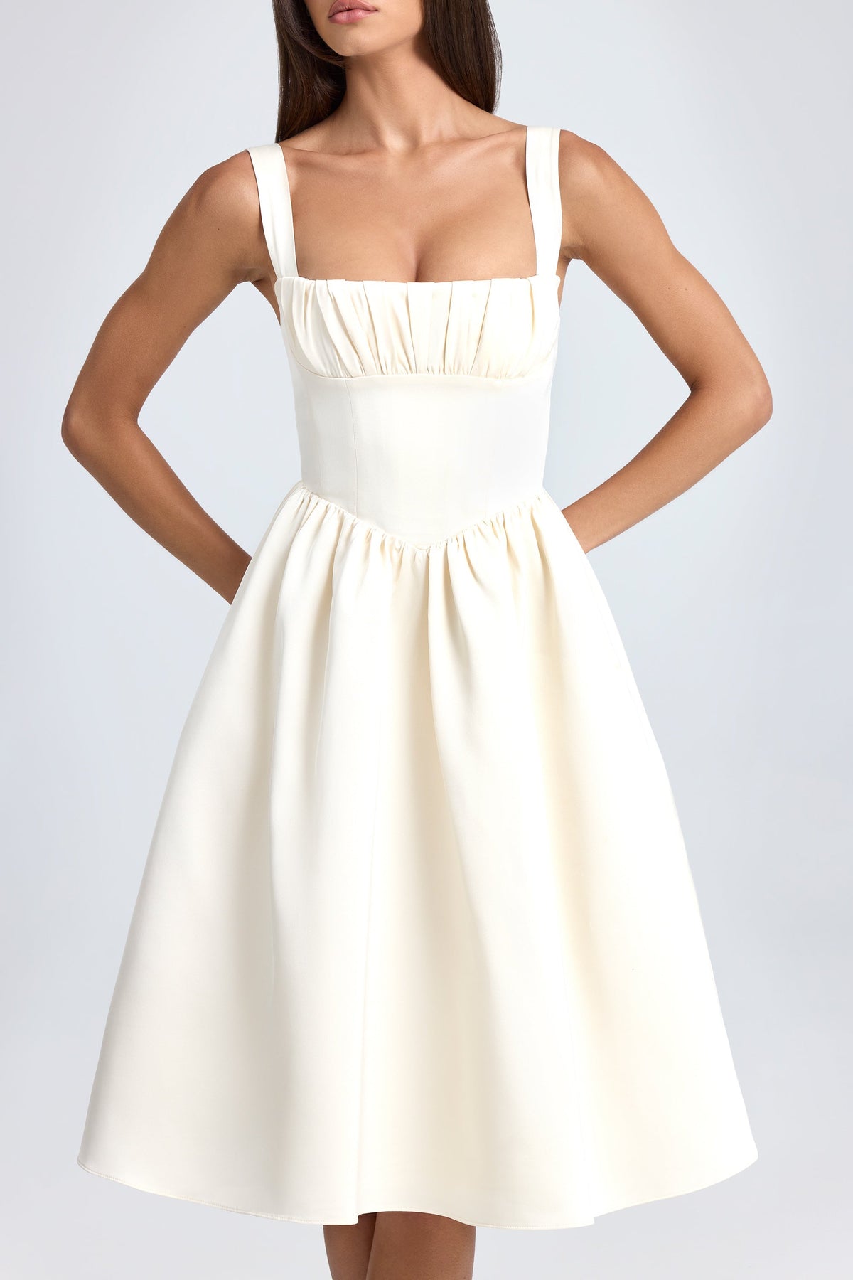 Chic Draped Corset Midaxi Dress in Ivory
