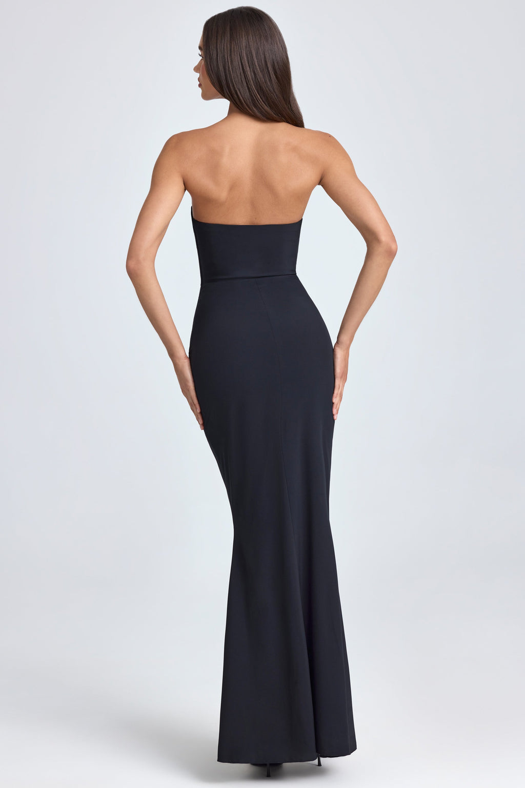 Chic Bandeau Ruffle-Trim Corset Gown in Black