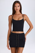 Chic Lace-Up Cargo Micro Mini Skirt in Black