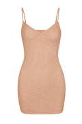 Chic Soft Mesh V-Neck Mini Slip Dress in Warm Peach