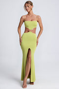 Chic Hardware Detail Cut-Out Maxi Dress in Olive Green
