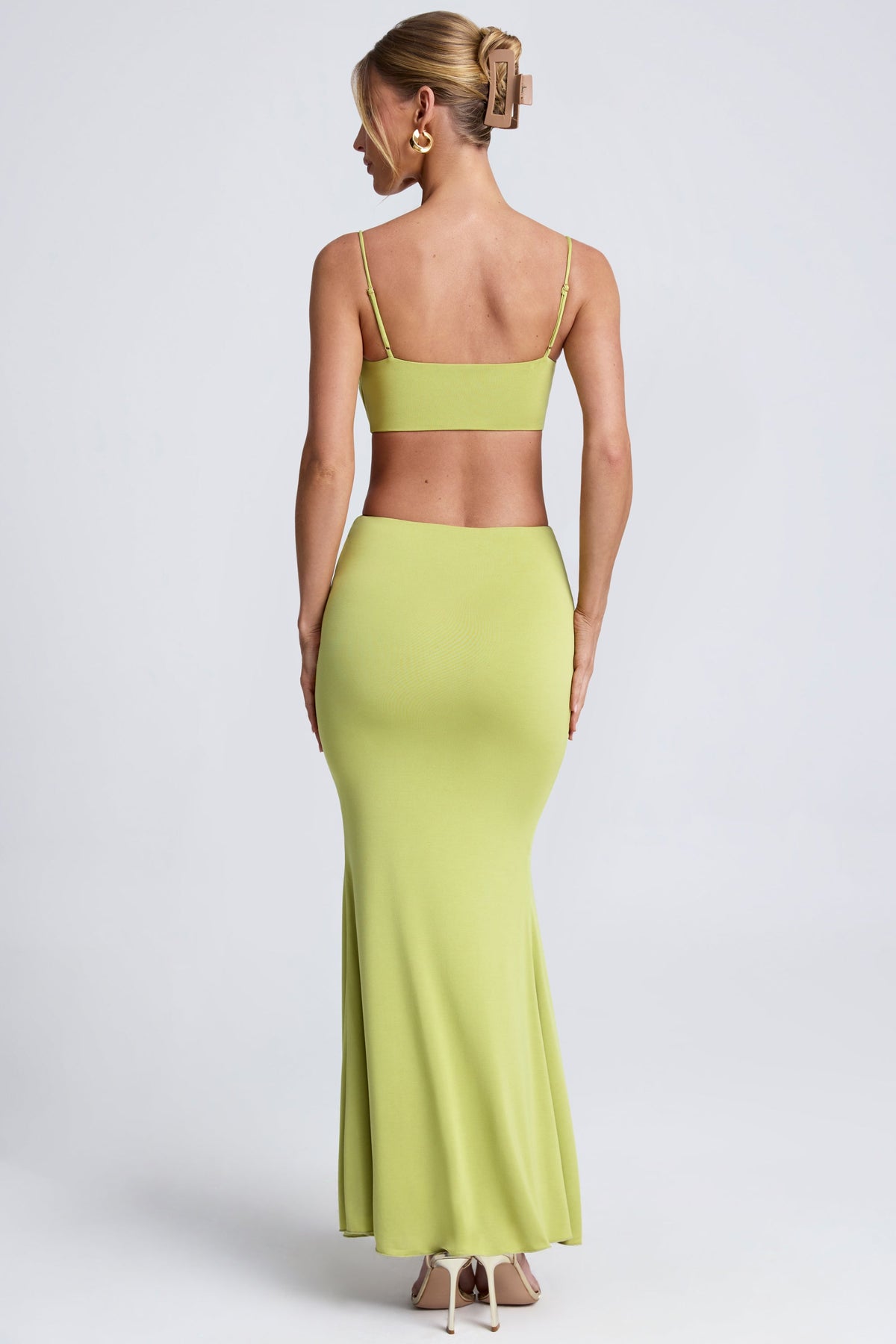 Chic Hardware Detail Cut-Out Maxi Dress in Olive Green
