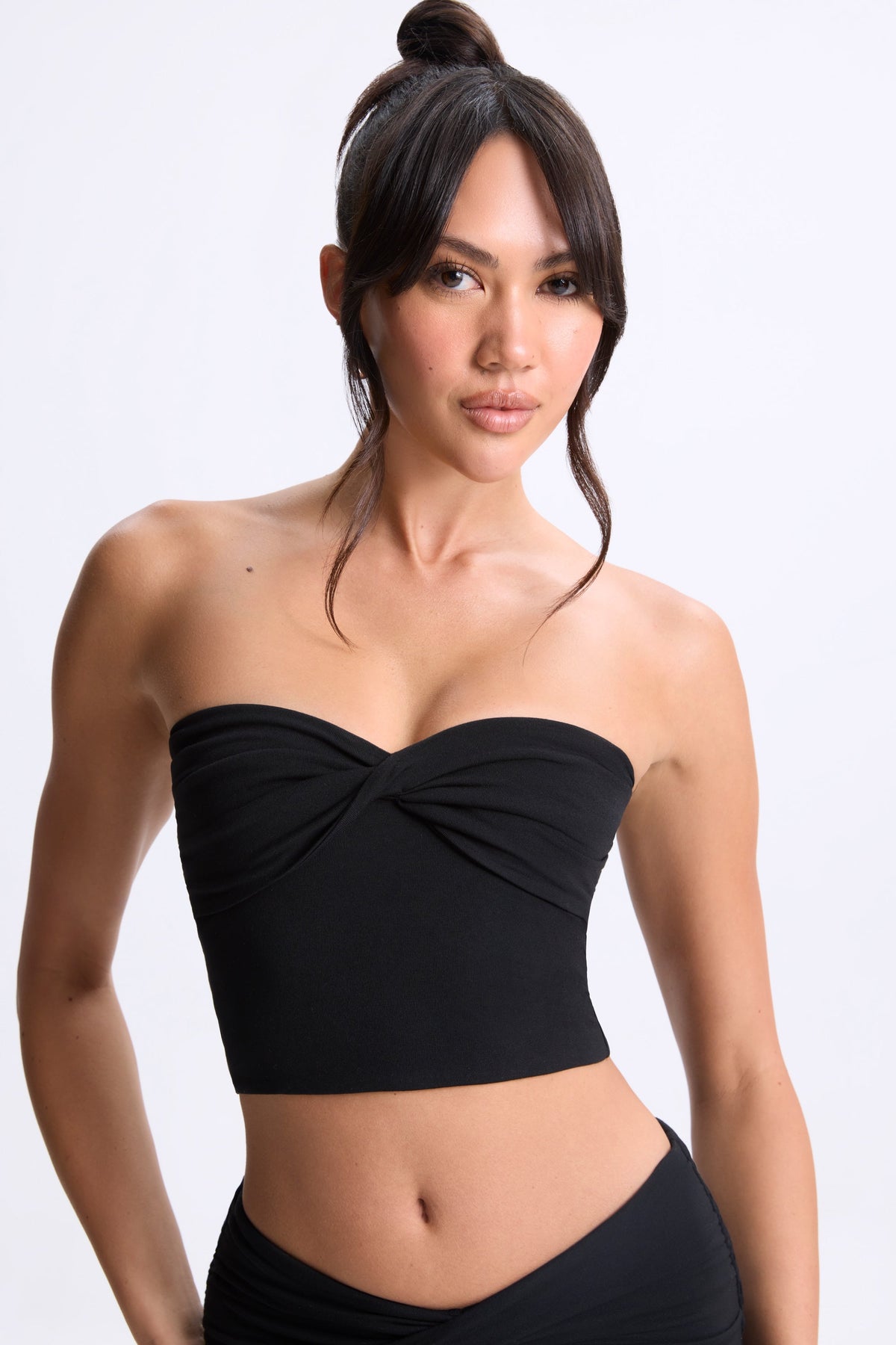 Chic Modal Twist-Front Bandeau Top in Black