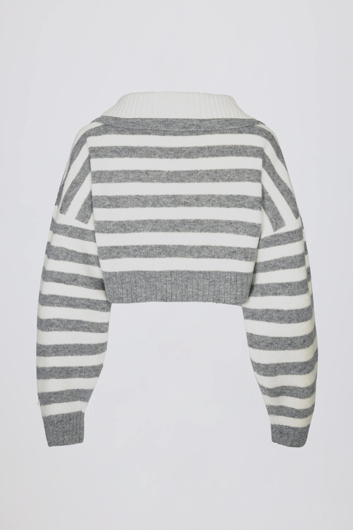 Chic Soft Knit Layered Collar Cropped Jumper in Grey Stripe