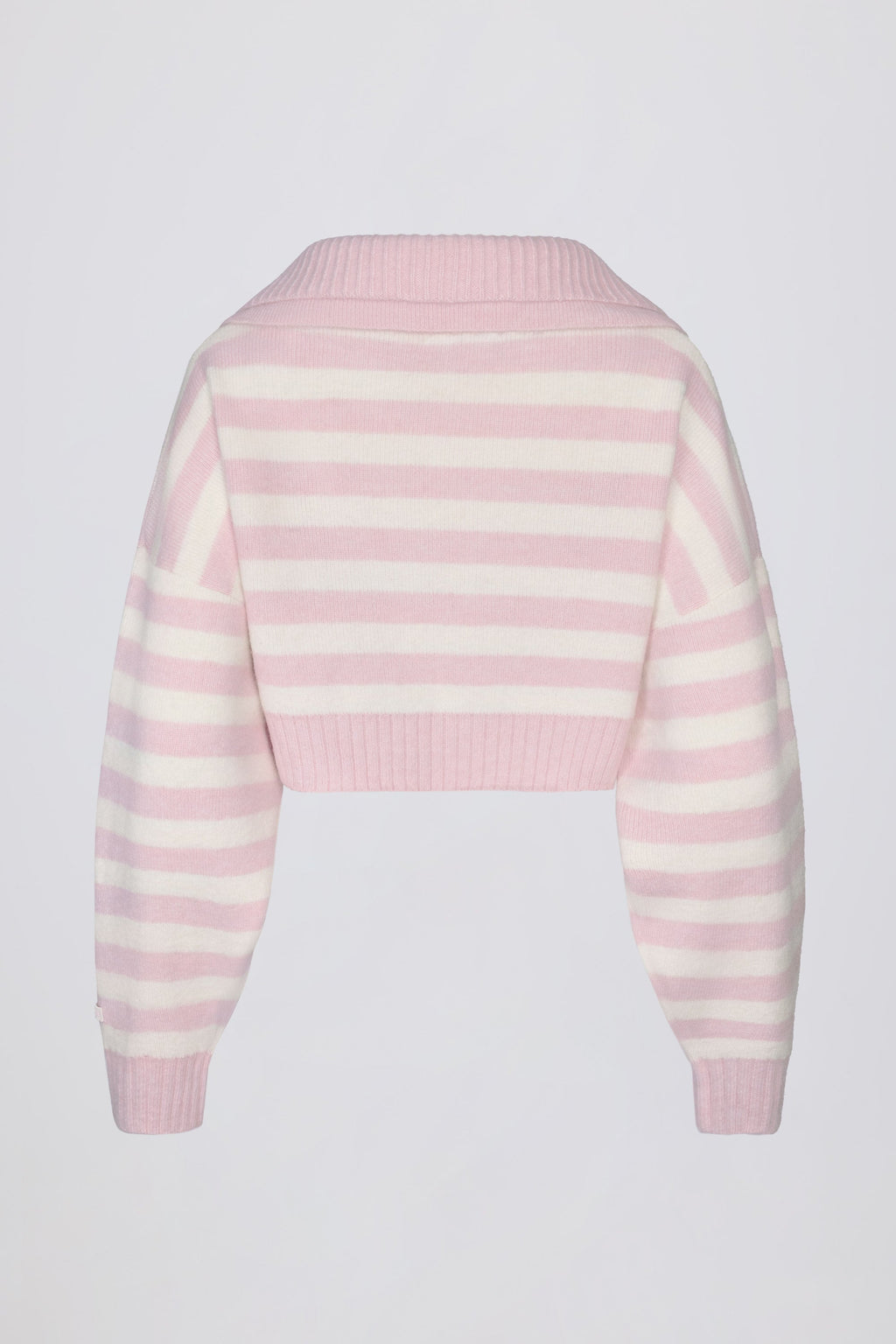 Chic Soft Knit Layered Collar Cropped Jumper in Pink Stripe