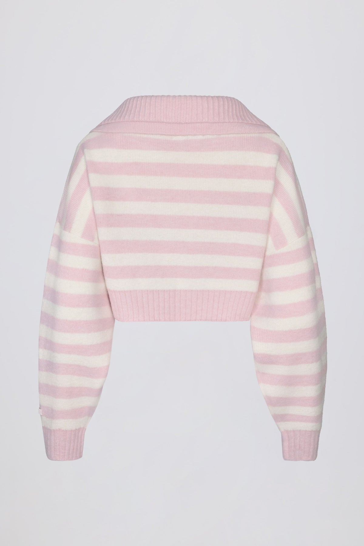 Chic Soft Knit Layered Collar Cropped Jumper in Pink Stripe